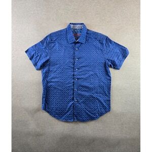 Robert Graham Shirt Mens XL Blue Highland Short Sleeve Button Down‎ Geometric